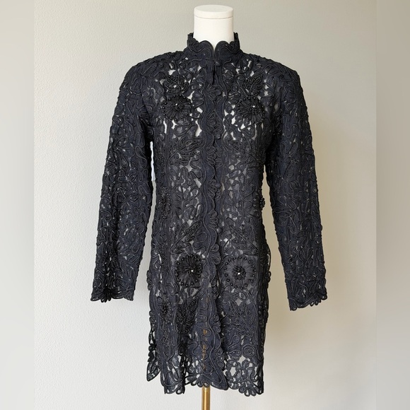 Sassy Thai Sweaters - Sassy Thai Black Lace Floral Embroidered Sheer Cardigan Boho Gothic Coquette S/M